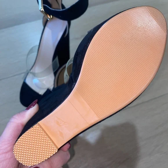 Suede Platform Black Wedge Sandals - Picture 8 of 10